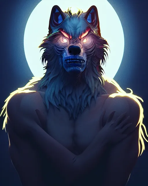 Blue Werewolf Animated Horror Glass Eyes 