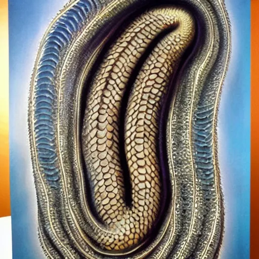 Prompt: naga serpent god airbrush painting, honeycomb structure, highly detailed, intricate, beautiful craftsmanship, famous artist,