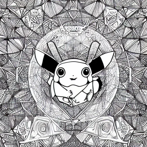 Prompt: a ultra detailed illustration of a Pikachu (from Pokemon), constructed from sacred geometry by James jean, trending on ArtStation,