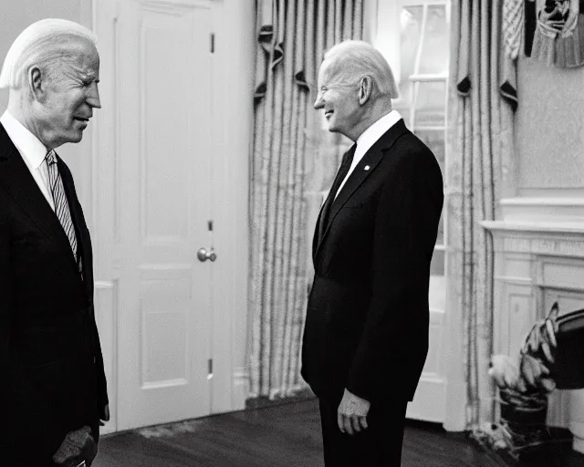 Image similar to president joe biden face to face with president joe biden, nikon 3 5 mm, photograph