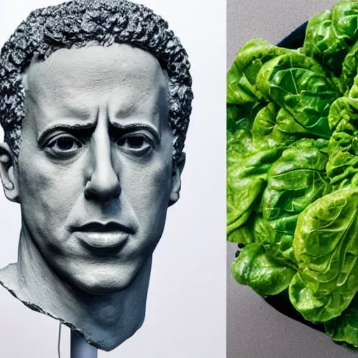 Image similar to hyperrealistic mixed media image of a statue of jerry seinfeld made entirely of salad and leafy green vegetables, stunning 3 d render inspired art by istvan sandorfi and greg rutkowski, perfect facial symmetry, realistic, highly detailed attributes and atmosphere, dim volumetric cinematic lighting, 8 k octane extremely hyper - detailed render, post - processing, masterpiece,