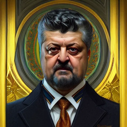 Image similar to symmetry!! intense portrait of petro poroshenko without beard and mustache, saint, intricate, elegant, highly detailed, my rendition, digital painting, artstation, concept art, smooth, sharp focus, illustration, art by artgerm and greg rutkowski and alphonse mucha