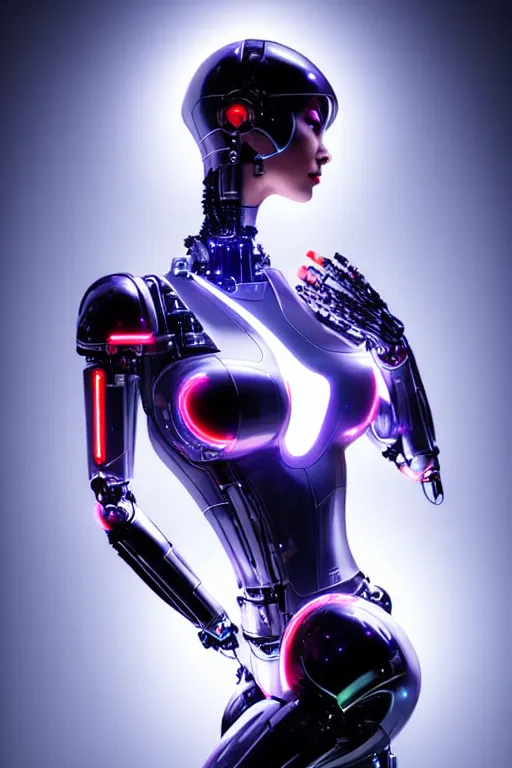 Image similar to a stunning robot woman with cybernetic enhancements, wires, led lights, glowing lights, futuristic, by artgerm and wlop and bosch