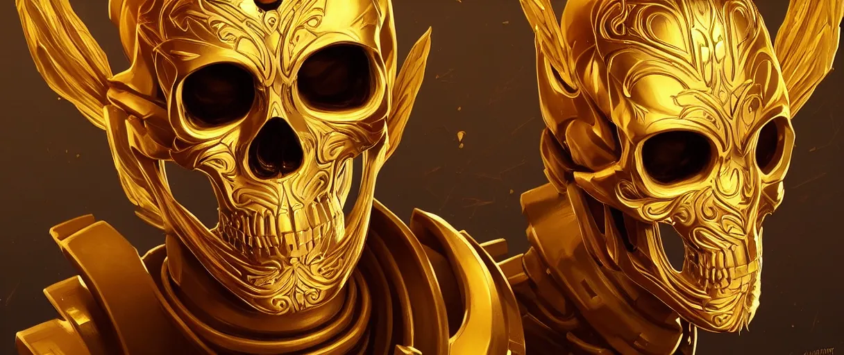 Image similar to symmetry!! portrait of a golden! skull trooper from fortnite, intricate, elegant, highly detailed, digital painting, artstation, concept art, smooth, sharp focus, illustration, art by artgerm and greg rutkowski and murakami