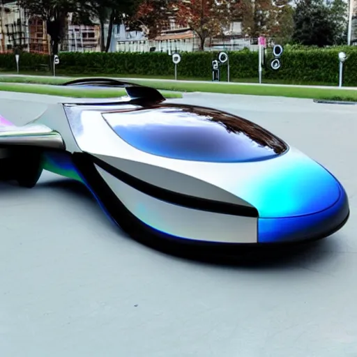Prompt: iridescent futuristic flying car