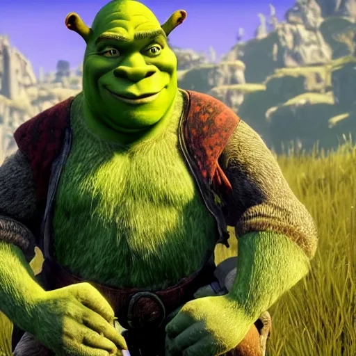 Image similar to gameplay footage of Shrek in red dead redemption 2