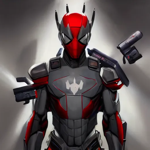 Image similar to greg manchess portrait painting of armored spiderman ultraman grey fox from metal gear cyborg gay japanese - american hybrid as overwatch character, medium shot, asymmetrical, profile picture, organic painting, sunny day, matte painting, bold shapes, hard edges, street art, trending on artstation, by huang guangjian and ail elvgren and sachin teng