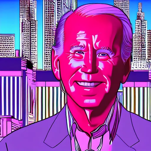 Image similar to vaporwave jungle city joe biden