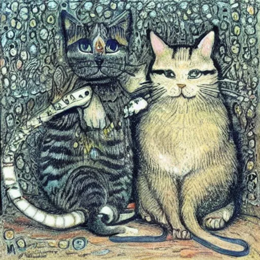 Prompt: a cat mind - controlling a mouse, louis wain, fantasy art