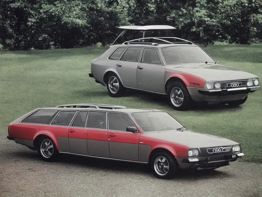 Image similar to “An Audi RS6 Avant if it were made in the 1970s brochure photo, 8k, ultra realistic”