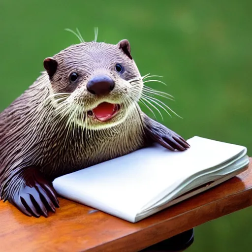 Image similar to a cute otter holding a pencil doing schoolwork