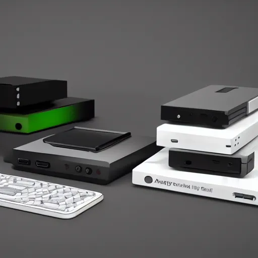 Image similar to if apple designed a game console, product photo, high octane render, single product