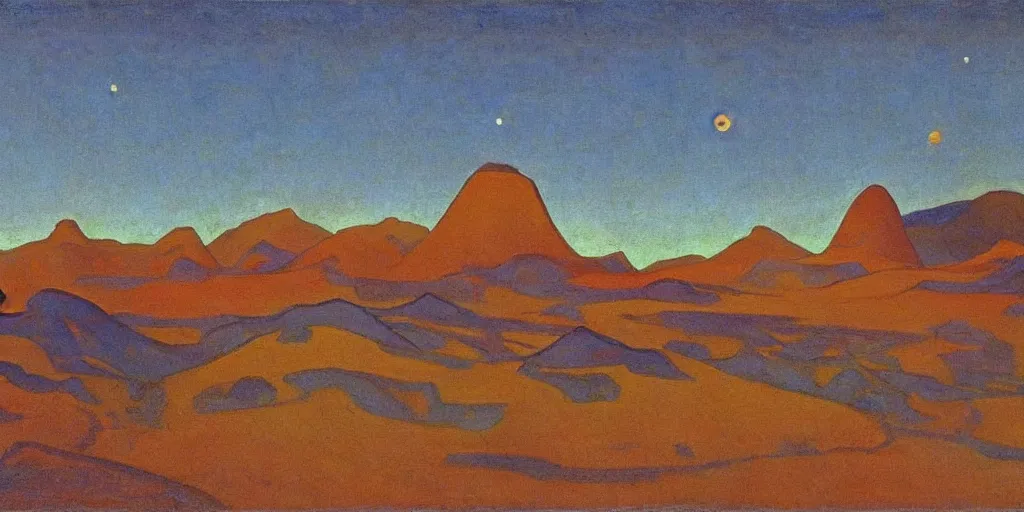 Image similar to martian landscape by nicholas roerich,