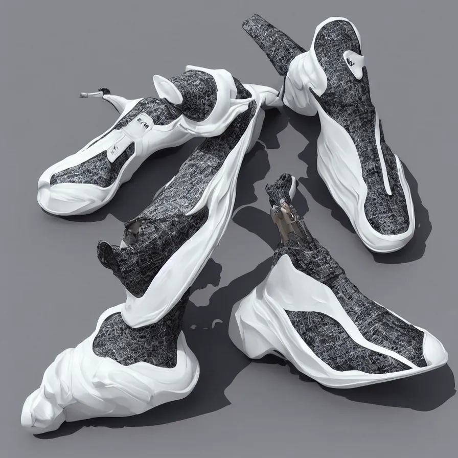 Image similar to futuristic balenciaga sneakers, nft art, highly detailed, hyper realistic