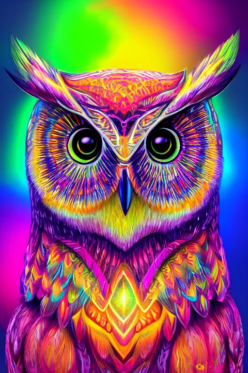 Image similar to glowing owl, beautiful colours, highly detailed, digital art, sharp focus, trending on art station