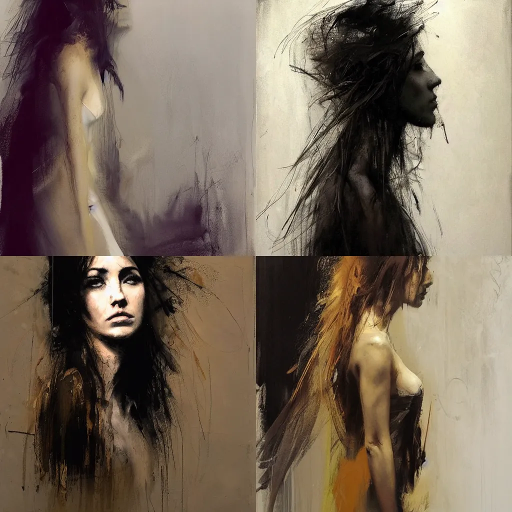 Prompt: girl with long hair, profile, silk dress, by mark demsteader