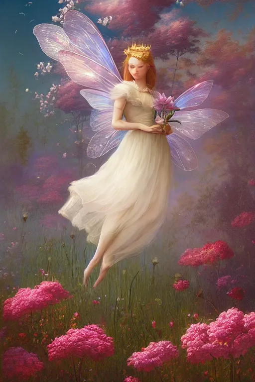 Image similar to a beautiful digital illustration painting fairy princess among the flowers by benoit b. mandelbrot, steven belledin, martin johnson heade, lee madgwick, caspar david friedrich, and david rios ferreira. 8 k resolution trending on artstation concept art digital illustration