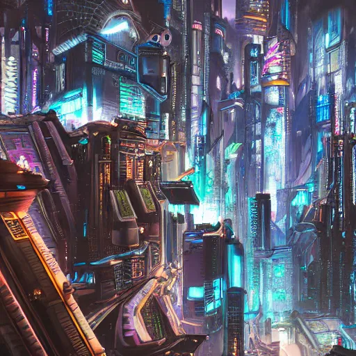 Image similar to fantasy cat looking down on huge cyberpunk style city, high detail, fantasy art, concept art, 4 k, ultra detail, computer art