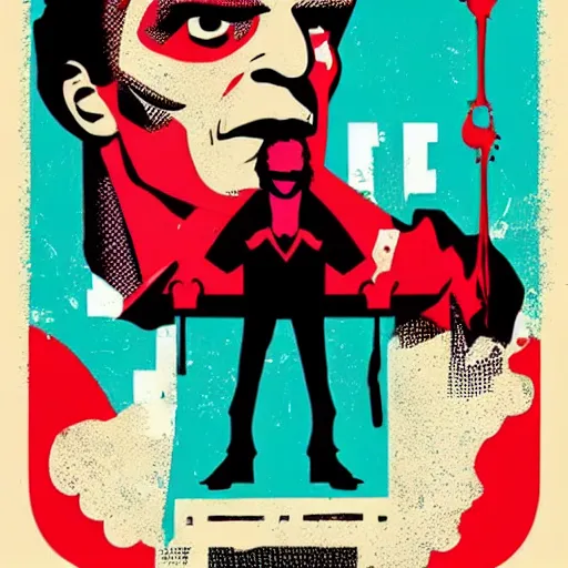 Prompt: individual frankenstein silk screen butcher billy style