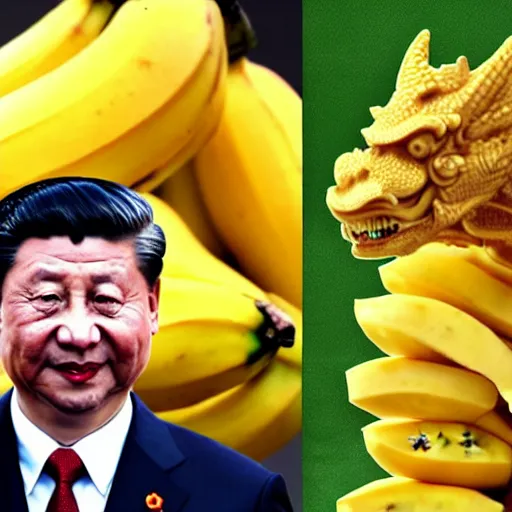 Image similar to Chinese president is fighting to the dragon with bananas!!!