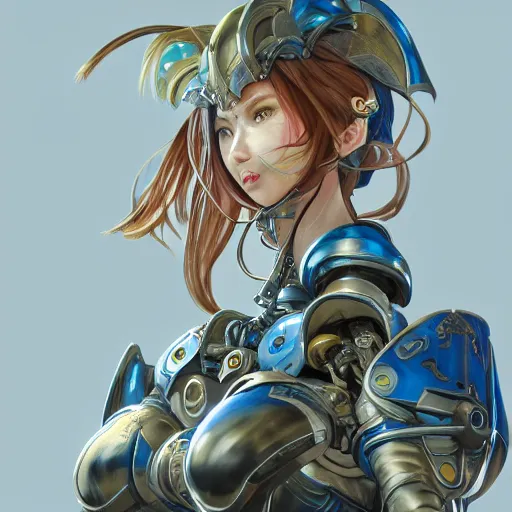 Image similar to studio portrait of lawful good colorful female holy mecha paladin absurdly beautiful, elegant, young sensual graceful woman, ultrafine hyperrealistic detailed face illustration by kim jung gi, irakli nadar, intricate linework, sharp focus, bright colors, matte, octopath traveler, final fantasy, unreal engine highly rendered, global illumination, radiant light, intricate environment