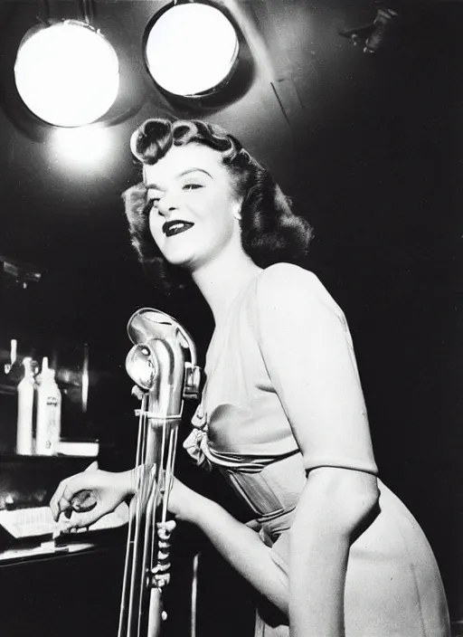 Image similar to a 1 9 4 0 s photograph of a singer in a jazz club, kodak kodachrome film photography, flash photography