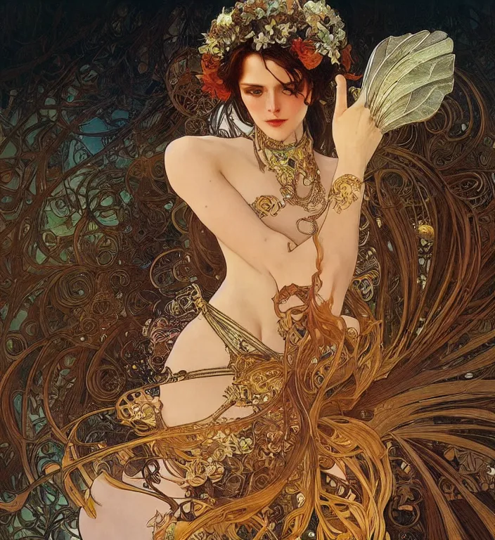 Image similar to unreal engine render + a goddess, smooth, coherent, high detailed, by Karol Bak outlines by Alphonse Mucha, featured on artstation, instagram HD, unreal engine