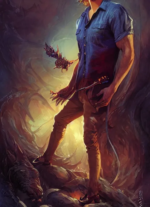 Prompt: sam winchester in a bodice - ripper romantic book cover illustration art by peter andrew jones, artgerm, wlop. fantasy style, sharp focus!, ultra detailed,