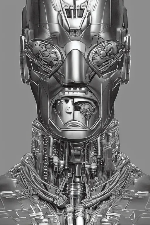 Prompt: futurist half human half robot soldier, art by leyendecker, head and shoulders portrait, cyberpunk, cybernetic implants, very intricate, award winning, extreme details