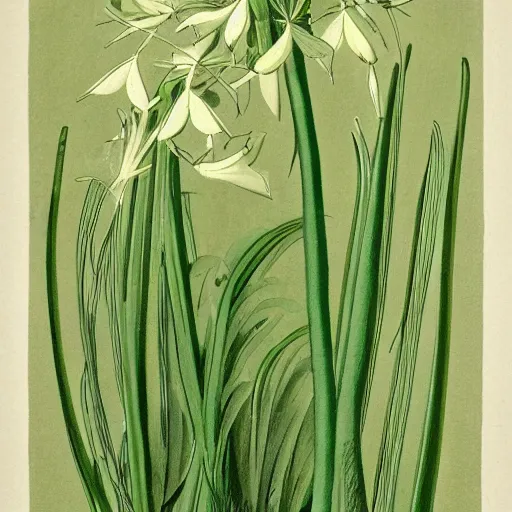 Prompt: wild garlic, 1 9 th century nature illustration