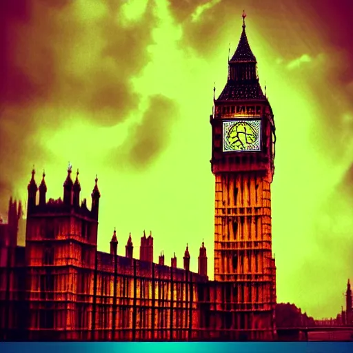 Image similar to big ben, retrowave epic art, trending on art station