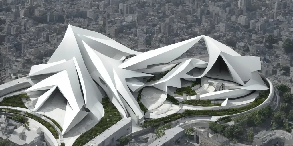 Prompt: Shri Yantra temple designed by Zaha Hadid