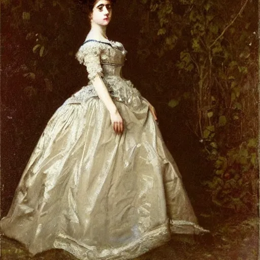 Image similar to young victorian lady in ball gown, painted by alfred stevens