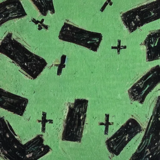 Image similar to green cave painting of crosses and ufos