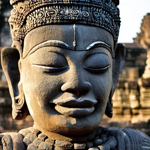 Image similar to angkor thon, asuras yaksha giant, holding a snake, full body, photorealistic, photography hight quality, sharp, stones, award winning photography, canon, thierry rouzier