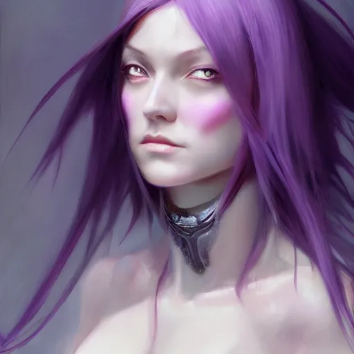 Image similar to priscilla from claymore portrait, medium shot, asymmetrical, profile picture, organic painting, matte painting, purple skin, forehead horn, bold shapes, hard edges, trending on artstation, by huang guangjian and gil elvgren and sachin teng