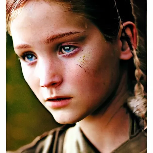 Prompt: kodak portra 1 6 0 3 5 mm photograph of hunger games, 8 k ultra - detailed, real photography, hightly detailed, hyper realistic, photographic, wide angle lens, focuses on the nuances of the human face and subtle shifts in tonal value, silhouette composition, neutral, cool - toned palette, fluid patterns, powerful composition, opaque paints