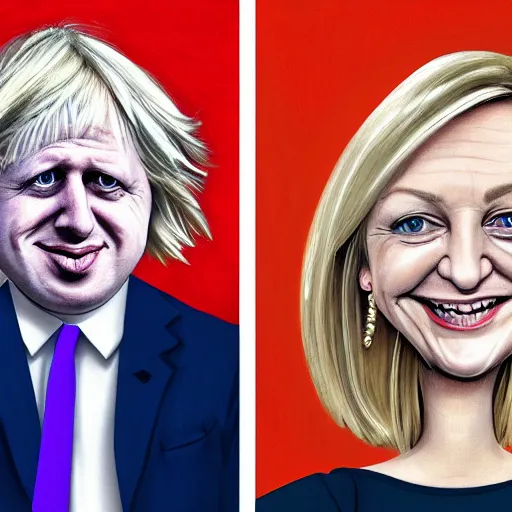 Image similar to Caricature portraits boris johnson and liz truss