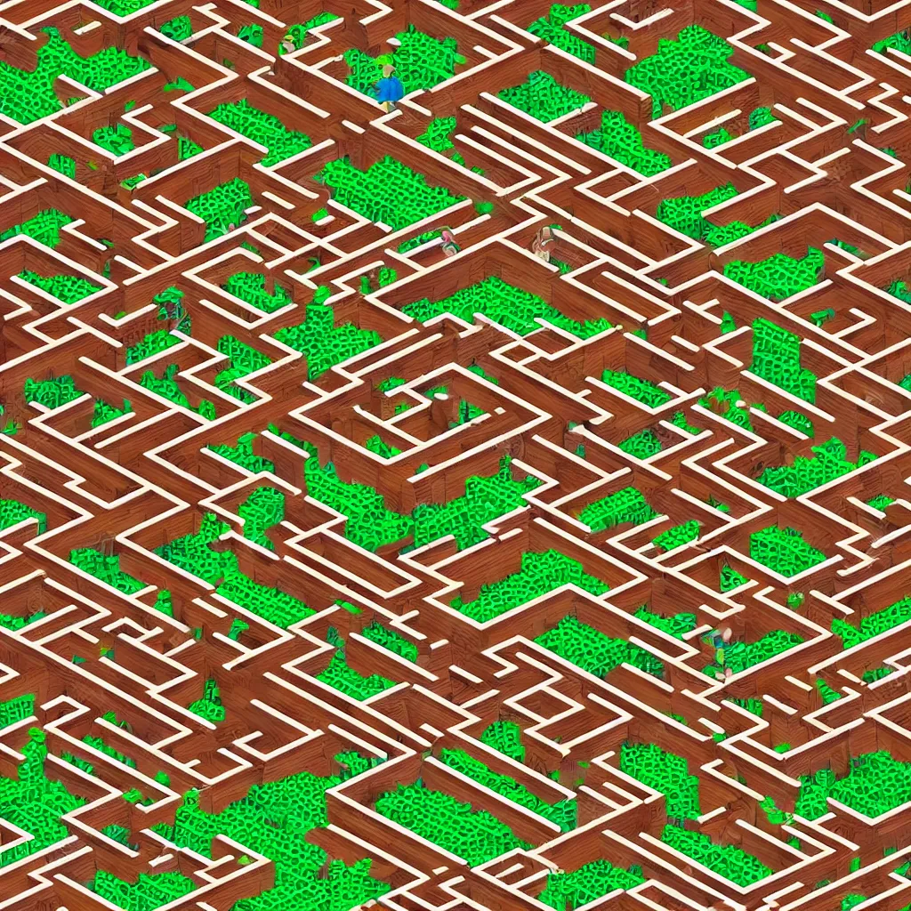 Prompt: wimmelbilder maze made of arcade donkey kong mario ladders, isometric, very sharp