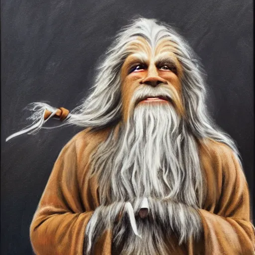 Image similar to gandalf as chewbacca, painting