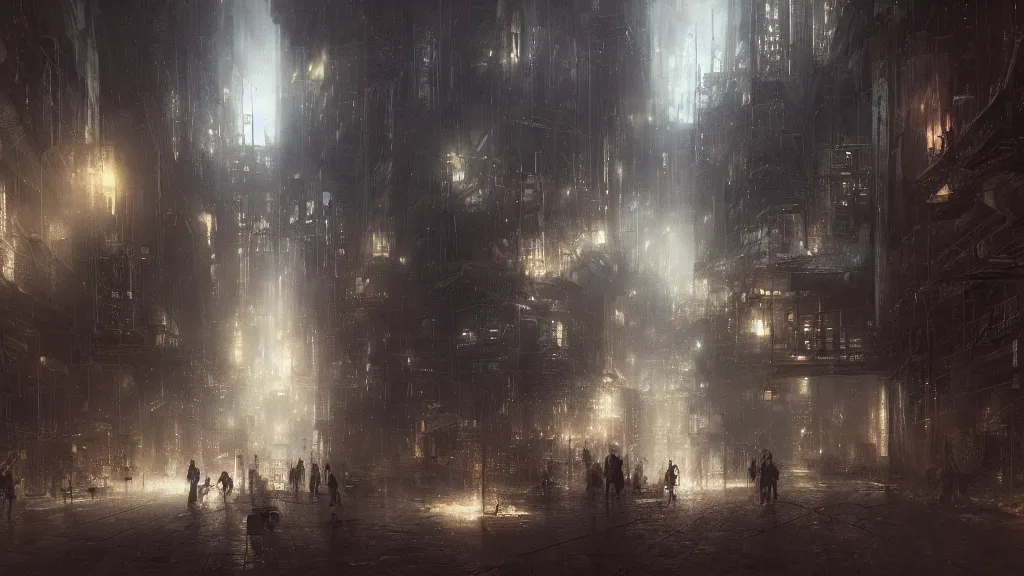 Image similar to technological cityscape deep underground, andreas achenbach, artgerm, mikko lagerstedt, zack snyder, tokujin yoshioka