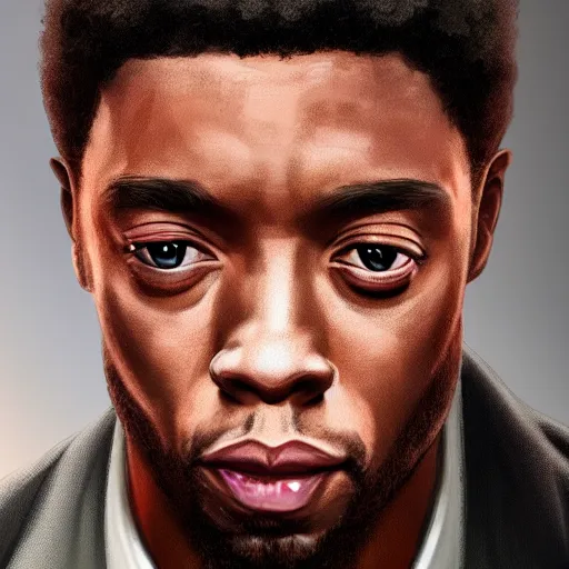 Prompt: chadwick boseman, elegant, intricate, headshot, highly detailed, digital painting, artstation, concept art, sharp focus, illustration, portrait