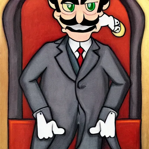 Image similar to waluigi as a mobster, tudor style portrait, highly detailed,