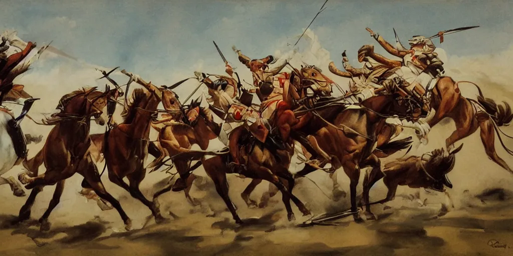 Prompt: cavalry charge, by tullio crali