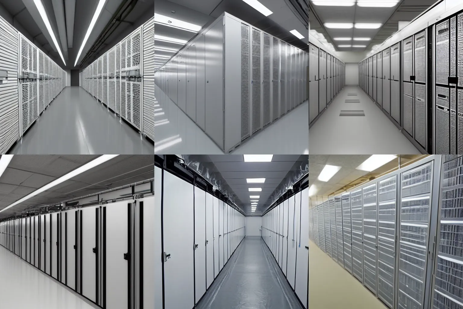 Prompt: NAVA archive servers in a big open modern clean server room