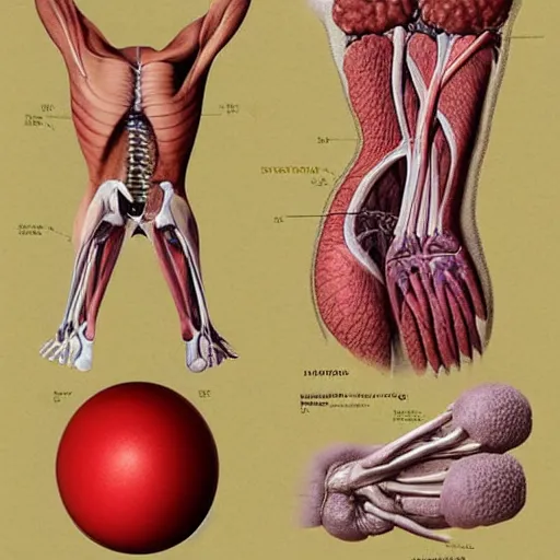 Prompt: anatomy textbook illustrations of human body parts that look like fruit