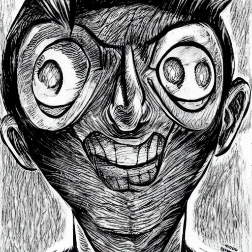 Image similar to A portrait of Mario drawn by Junji Ito, horror, gothic, fantasy, manga