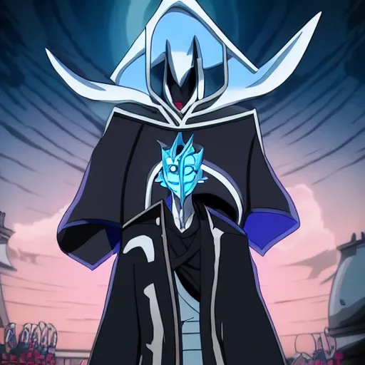 Image similar to Karthus from League of Legends in anime movie, dragonballz, jojo