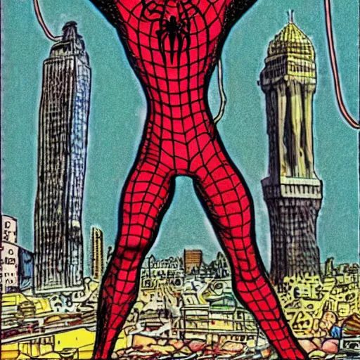 Image similar to The Artwork of R. Crumb and his Cheap Suit Italian Spiderman, pencil and colored marker artwork, trailer-trash lifestyle