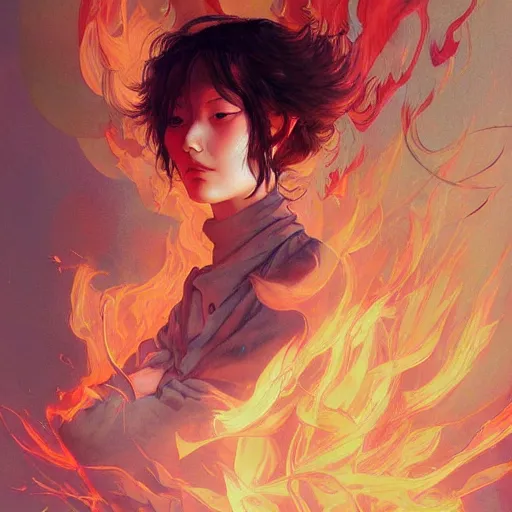 Image similar to prompt : flames and blades character portrait soft light painted by james jean and katsuhiro otomo and erik jones, inspired by evangeleon anime, smooth face feature, intricate oil painting, high detail illustration, sharp high detail, manga and anime 1 9 9 9